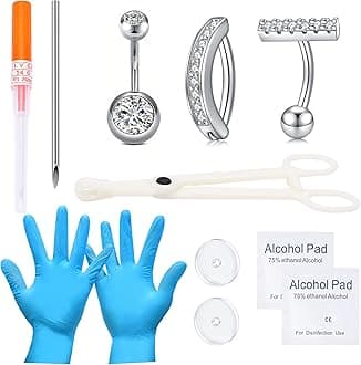 QWALIT Belly Button Piercing Kit Belly Piercing Kit Belly Button Piercing Needle Navel Piercing Kit Belly Button Ring Piercing Kit Silver Belly Piercing kit 14 gauge piercing needle