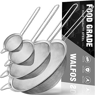 Walfos Fine Mesh Strainer 4PCS, Versatile Kitchen Strainer with Handle - 7", 4.6", 3.15", 2.7" Sieve Fine Mesh Stainless Steel, Metal Strainers and Sifters for Rice, Quinoa, Tea, Cocktail, Juice