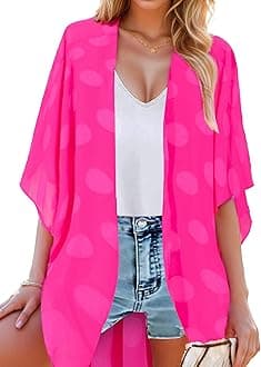 Moss Rose Women's Beach Kimono Coverup Sheer Chiffon Cover Ups, Casual Loose Open Front Cardigan Tops