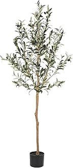 Realead Large Fake Potted Olive Silk Tree - Faux Olive Plants in Plastic Nursery Pot, Artificial Trees for Modern Home Office Living Room Floor Decor Indoor (60in)
