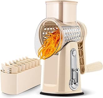 SUSTEAS Rotary Cheese Grater,Vegetable Slicer with 5 Interchangeable Blades,Strong Suction Base,Rotary Drum Grater&Food Shredder for Kitchen,with Blade Storage Box-Ideal for Cheese,Cucumber,Carrot,Nut