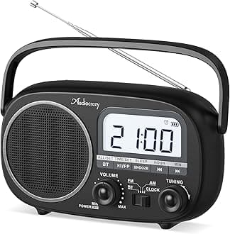 Portable Radio AM FM with Bluetooth,Built-in Rechargeable Battery/Plug in Wall/4*D Cell Battery Operated, Digital Time Display, Transistor Radio for Home,Outdoor,Gift,Seniors Space Black