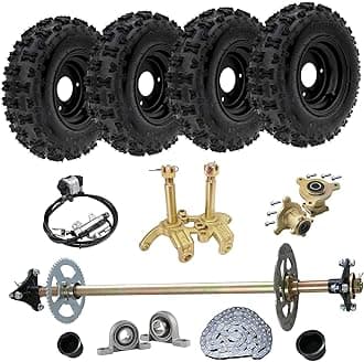 29'' Complete Rear Axle Shaft Kit with 6" Front/Rear Wheels, Tires, Rims, Brake Assembly, Chain & Sprocket, and Steering Knuckle Kit – Ideal for Go Karts, Quads, Trikes, and Drift Bikes