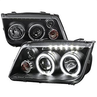 SPEC-D TUNING LED + Halo Projector Headlights Black Compatible with 1999-2005 VW Jetta/Bora Mk4, Left + Right Pair Headlamps Assembly