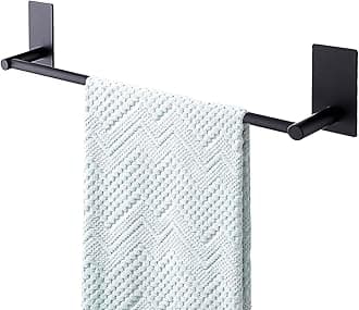 Adhesive Towel Bar Black 16-Inch, Stick On Bath Towel Rack No Drill, Strong Adhesion Tape Mount Towel Holder, Stainless Steel - Black