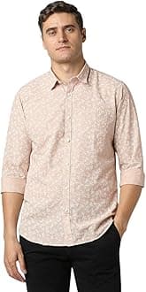 Peter EnglandMens Cotton Slim Fit Leaf Print Shirt Full Sleeves,Casual Style