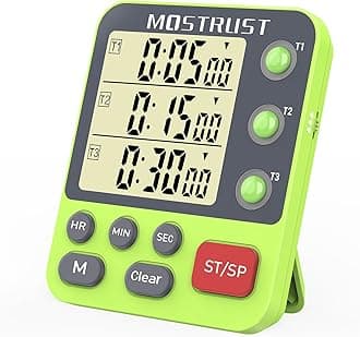 Digital Dual Kitchen Timer, 3 Channels Countdown Triple Timer for Cooking, Magnetic Memory-Preset Large-Display Adjustable Alarm Volume, Multi Times Management, 3A Battery Included, Green