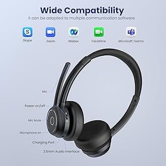 (2025 Upgraded) Wireless Headset with Mic for Work, Bluetooth Headset with Noise Canceling Microphone, Wireless On Ear Headphones with USB Dongle and Mute Mic for Computer
