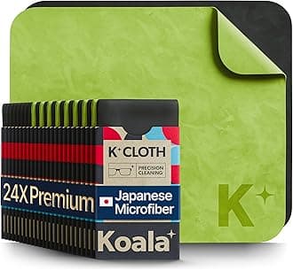 Koala Lens Cleaning Cloth | Japanese Microfiber | Glasses Cleaning Cloths | Eyeglass Lens Cleaner | Eyeglasses, Camera, VR/AR Headset, and Screen Cleaner | Black & Green (Pack of 24)