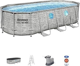 Bestway Power Steel Swim Vista Series II 18' x 9' x 48" Above Ground Outdoor Swimming Pool Set with 1500 GPH Filter Pump, Ladder, and Pool Cover