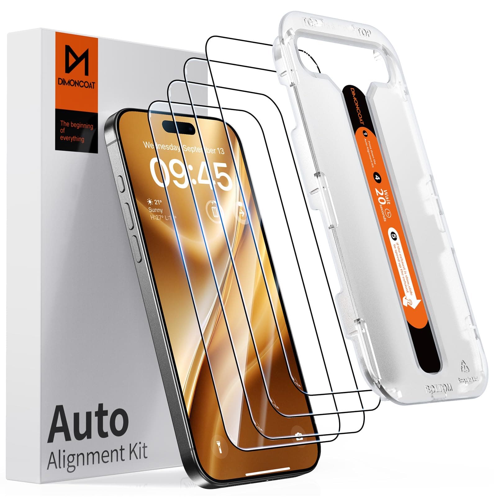 DIMONCOAT 4-PACK Screen Protector Compatible with iPhone 15 Pro Max [Auto Alignment Kit] [10X Military Protection] 15 Pro Max 6.7 inch Tempered Glass Film [Case Friendly]