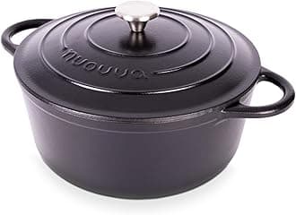nuovva Cast Iron Dutch Oven with Lid – Non-Stick Ovenproof Enamelled Casserole Pot, Oven Safe up to 500° F – Sturdy Dutch Oven Cookware – Black, 6.4-Quart, 28cm –