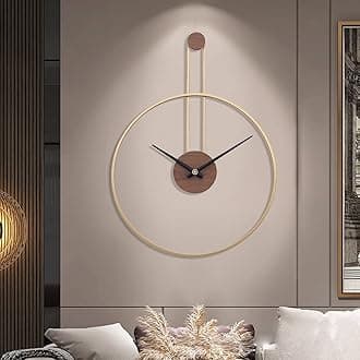Large Decorative Wall Clock for Living Room,Metal & Walnut Dial Home Decor Silent Non Ticking Lightweight Clocks for Bedroom, Study, Office Decorations, 28.7''×21.6'',Gold