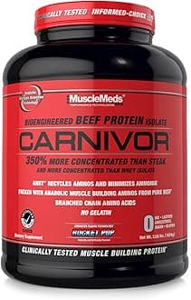MuscleMeds CARNIVOR Beef Protein Isolate Powder, Muscle Building, Recovery, Lactose Free, Sugar Free, Fat, Free, 23g Protein, Rocket Pop, 56 Servings