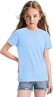 Girls Shirts Short Sleeve Soft Cotton T-Shirts Plain Tees Tops Clothes for Kids