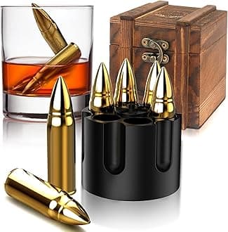 Chouggo Bullet Whiskey Stones with Vintage Wooden Case, Stainless Steel Ice Cubes, Whiskey Gift Set for Men, Dad, Husband, Boyfriend