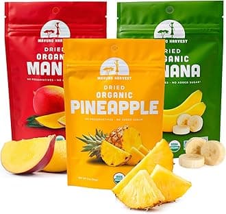 Mavuno Harvest Organic Dried Fruit Variety Pack | Dried Mango, Pineapple, and Banana | Healthy, Vegan, No Sugar Added, Non GMO Snacks for Kids & Adults | 2 Ounce, Pack of 3