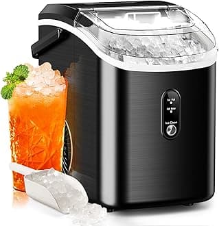 Nugget Ice Maker Countertop, 35.5Lbs/24Hrs Chewable Sonic Ice Machine with Self-Cleaning, Handle, Water Tank, Quiet Operation & Portable Pellet Ice Maker for Home, Office, Kitchen, Bar, Deep Black