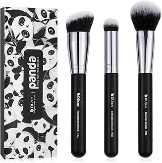3 Pcs Panda Foundation Brush Set, Premium Synthetic Brushes with Contour Foundation, Concealer & Blush Brushes, Professional Travel Makeup Kit for Face Makeup(Black)
