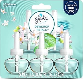 Glade PlugIns Refills Air Freshener, Dewdrop Petals, Scented and Essential Oils for Home and Bathroom, 0.67 Fl Oz, 5 Count