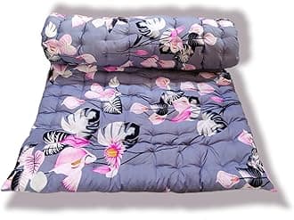 Soft Cotton Foldable Light Weight Filled Single Firm Mattress| Gadda (Solid Coloured, 1 Sleeping Capacity, 3 x 6 ft or 72 x 36 Inches) Grey Floral Print