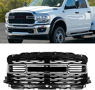 Billet Silver Trim Black Horizontal Billet Style Grille Compatible with 2020-2024 RAM 2500 3500 4500 w/Camera Hole Replace for 68516019AA