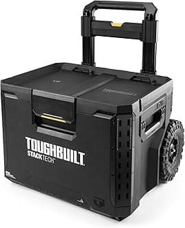 ToughBuilt StackTech Rolling Tool Box, Heavy-Duty Portable Tools Organizer, 250 lb Capacity - Stackable and Waterproof Toolbox Storage System with Lockable Lid and 9-Inch All-Terrain Wheels