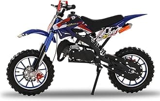 49cc 2-Stroke Gas Power Kids Dirt Bike, Off Road Motorcycle, Mini Dirt Bike Pocket Motorbike with Front Rear Disc Brakes, Racing Max Speed 40KM/H Blue