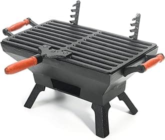 Sungmor Compact Cast Iron Charcoal Grill - Tabletop BBQ Grill with Adjustable Grate & Wooden Handles, 12” x 7” Ideal for 1-3 People - Portable Heavy-Duty Grill for Camping, Balcony & Small Spaces