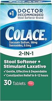 Colace 2-In-1 Stool Softener & Stimulant Laxative Tablets, Gentle Constipation Relief in 6-12 Hours, 30 Count