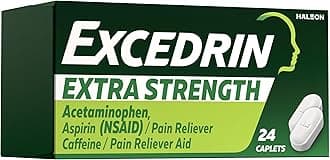 Excedrin Extra Strength Caplets for Headache Pain Relief, Acetaminophen 250mg, Aspirin 250mg, Caffeine 65mg, Pain Reliever, 24 count