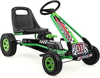 HONEY JOY Go Kart for Kids, 4 Wheel Quad Off-Road Pedal On Foot Go Cart w/Steering Wheels & Adjustable Seat, 2 Safety Brakes, EVA Rubber Tires, Clutch, Outdoor Racer Ride On Pedal Car (Green)