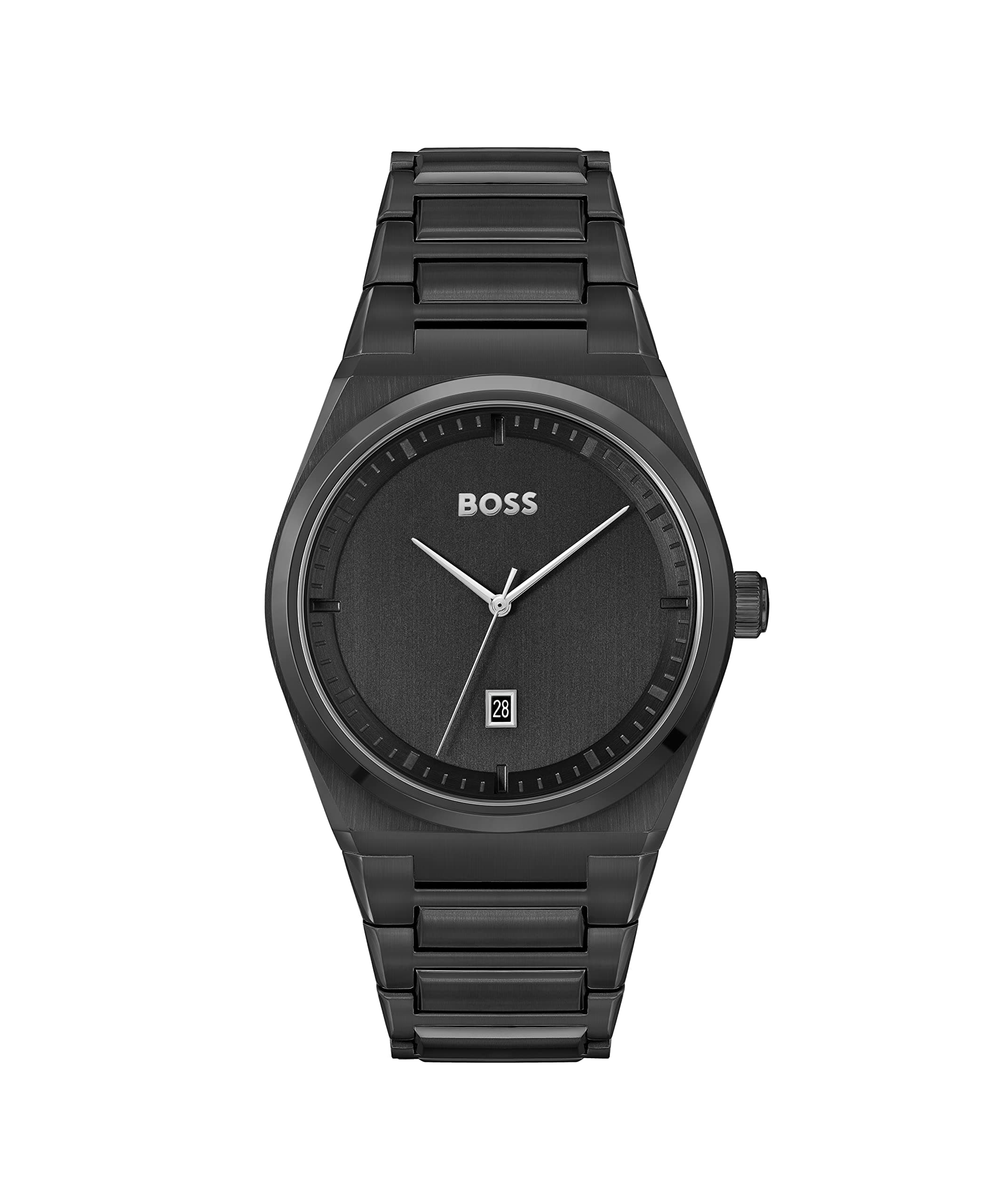 BOSS Steer Qtz Basic Calendar Black Dial Men's Watch|Ionic Plated Steel Material|Black Color Band - 1513994