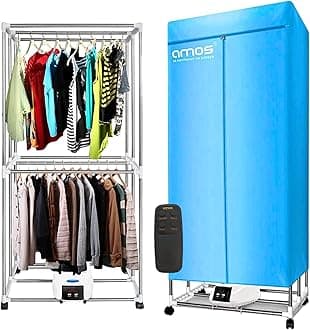 AMOS Eezy-Dry Indoor Electric Clothes Airer 1300W Heated Drying Rack with Cover, 15kg (25 Items), Stainless Steel Energy-Efficient Laundry Dryer, Blue, Includes 2x6-Peg Sock Airers Foldable, Portable