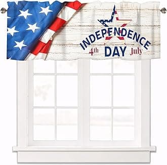 Independence Day Curtain Valance for Windows American Flag July 4th Rod Pocket Window Treatments 1 Panel Short Curtains for Kitchen Windows Bathroom Bedroom,42 x 12 Inch