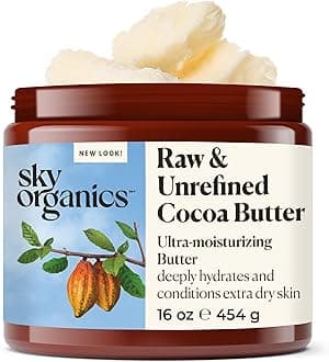 Sky Organics Cocoa Butter for Body, 100% Raw & Unrefined Ultra-Moisturizing Butter to Deeply Hydrate & Condition Skin, Promotes Smooth Skin Tone&Texture, Suitable for Tight or Dry Skin