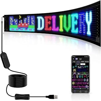 LED Sign for Car Super Bright Programmable LED Sign USB 5V Flexible LED Matrix Panel For Store Hotel Bar Via Bluetooth APP Custom Text Pattern Animation Music Rhythm(26.77x4.72")
