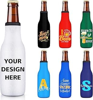 Custom Beer Bottle Sleeve Insulators 12oz Standard Zip-up Bottle Jacket Non-slip Thick Neoprene Drink Holder with Personalized Logo Text Bulk 20PC Pack