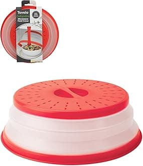 Tovolo Vented Collapsible Microwave Food Cover With Easy Grip Handle, Dishwasher-Safe, BPA-Free Silicone & Plastic, 10.5" Round, Red