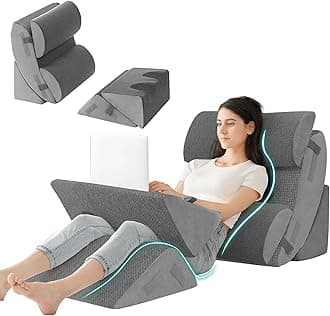 Hansleep Bed Wedge Pillow Set for After Surgery 6PCS, Post Surgery Pillow for Sleep Apnea and Acid Reflux Relief, Adjustable Reading Pillows Back Support with Memory Foam, Grey, 23"