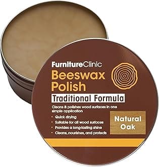 Furniture Clinic Natural Oak Coloured Beeswax Polish for Wood & Furniture - 200ml. Natural Finishing Wood Wax for All Types of Furniture & Wooden Surfaces. Colour, Protect & Enhance