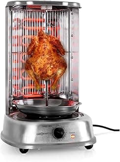 OneConcept Vertical Grill - Fat-Free Rotisserie, Kebab Machine, 1800W, 360° All-Round Grilling, Cool-Touch Handle, LED, Silver
