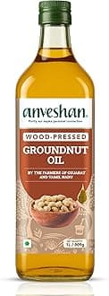 Anveshan Wood Cold Pressed Groundnut (Peanuts) Oil 1 Litre | PET Bottle | Kolhu/Kacchi Ghani/Chekku | Naturally Cholesterol Free | A1 Grade Groundnuts | Rich Aroma & Flavour