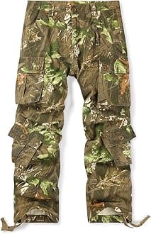 OCHENTA Men's Cotton Casual Cargo Work Pants Baggy Camo Tactical Combat Trousers with 8 Pockets (No Belt)