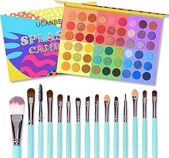 54 Colors Splashy Candies Eyeshadow Palette + 15pcs Makeup Brush Set, Highly Pigment Matte Metallic Shimmer Glitter Eye Shadow Bright Color Long Lasting Waterproof Easy Blending Make Up Pallet