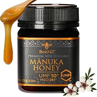 BeeNZ Raw Mānuka Honey, Certified UMF 10+ (MGO 263+), Pure New Zealand Monofloral Mānuka, Natural Sweetener, Superfood for Wellness Support, No Sugar Added, Traceable from Hive to Jar, 8.8 oz/250g