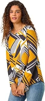 Roman Originals Women Hanky Hem Tunic Ladies Top Asymmetric Hemline Blouse Double Layer Mesh Overlay Jersey Stretchy Summer Spring Flattering 3/4 Sleeve Smart Casual Work