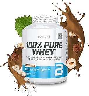 BioTechUSA 100% Pure Whey | Protein Powder with BCAA and Glutamine | Gluten-Free, Palm Oil Free | 21g Protein per Serving, 2.27 kg, Hazelnut