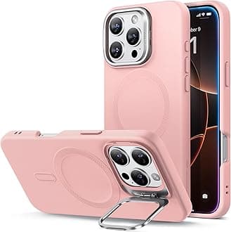 ESR for iPhone 16 Pro Case, Silicone Case with Stand, Compatible with MagSafe, Military-Grade Protection, Built-in Camera Stash Stand, Magnetic Phone Case for iPhone 16 Pro, Cloud Series,Pink
