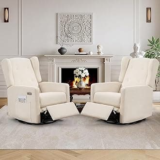 Power Recliner Chair Set of 2 for Adults, Electric Nursery Rocking Glider Chair with USB and Type-C Ports, Chenille Wide Swivel Rocker for Living Room, Bedroom (Beige)